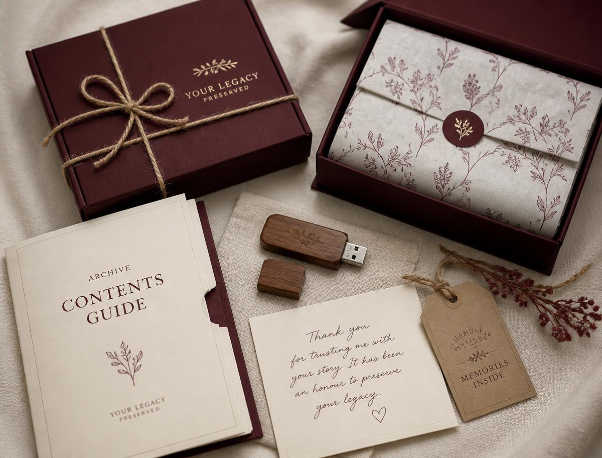 A small card and keepsake box tied with ribbon